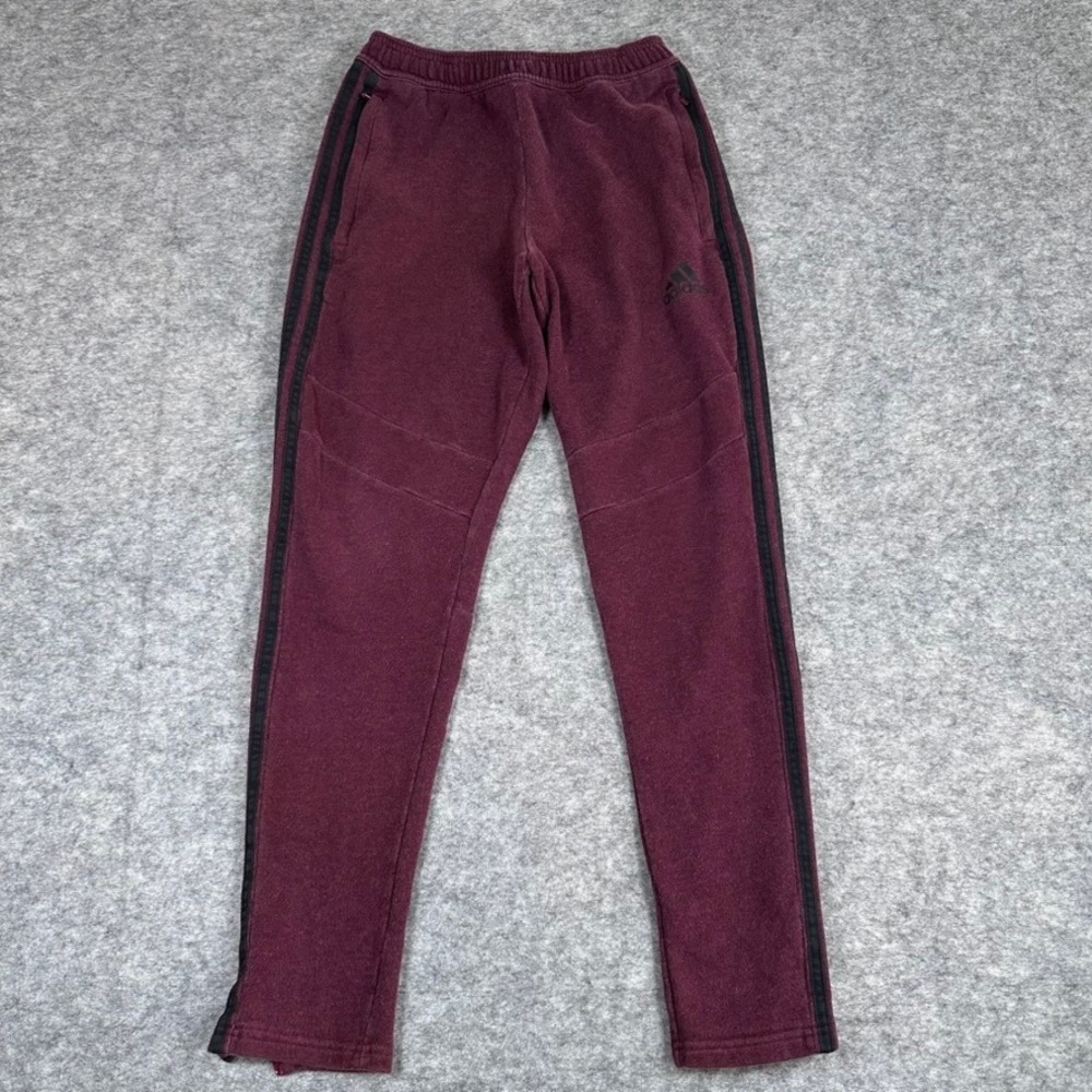 Adidas Joggers Maroon Good Fleece Tapered 3-Stripe Zipper Ankle Pants Mens Small